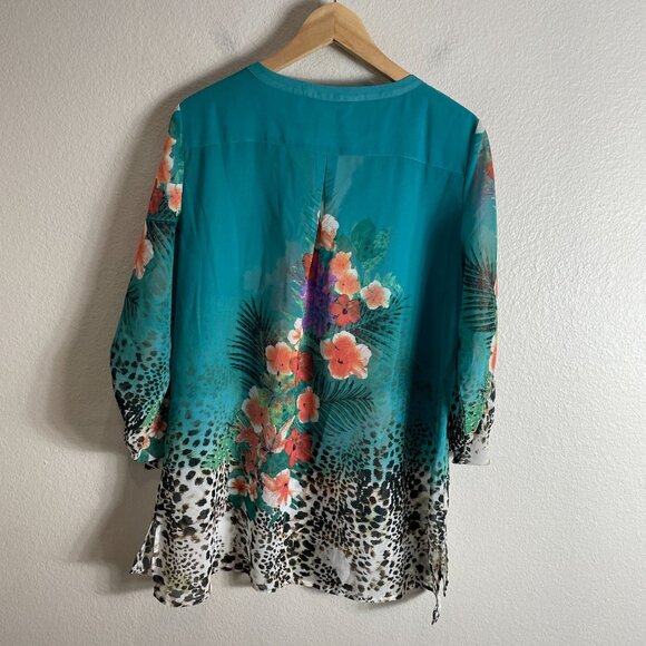 Soft Surroundings Womens Small Floral Animal Print Blouse Tunic Top Sheer Shirt - Picture 13 of 13